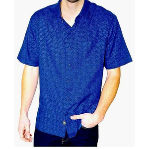 Nat Nast Men's Silk Blend Neat Traditional‎ Fit Print Shirt L Blue Button Up